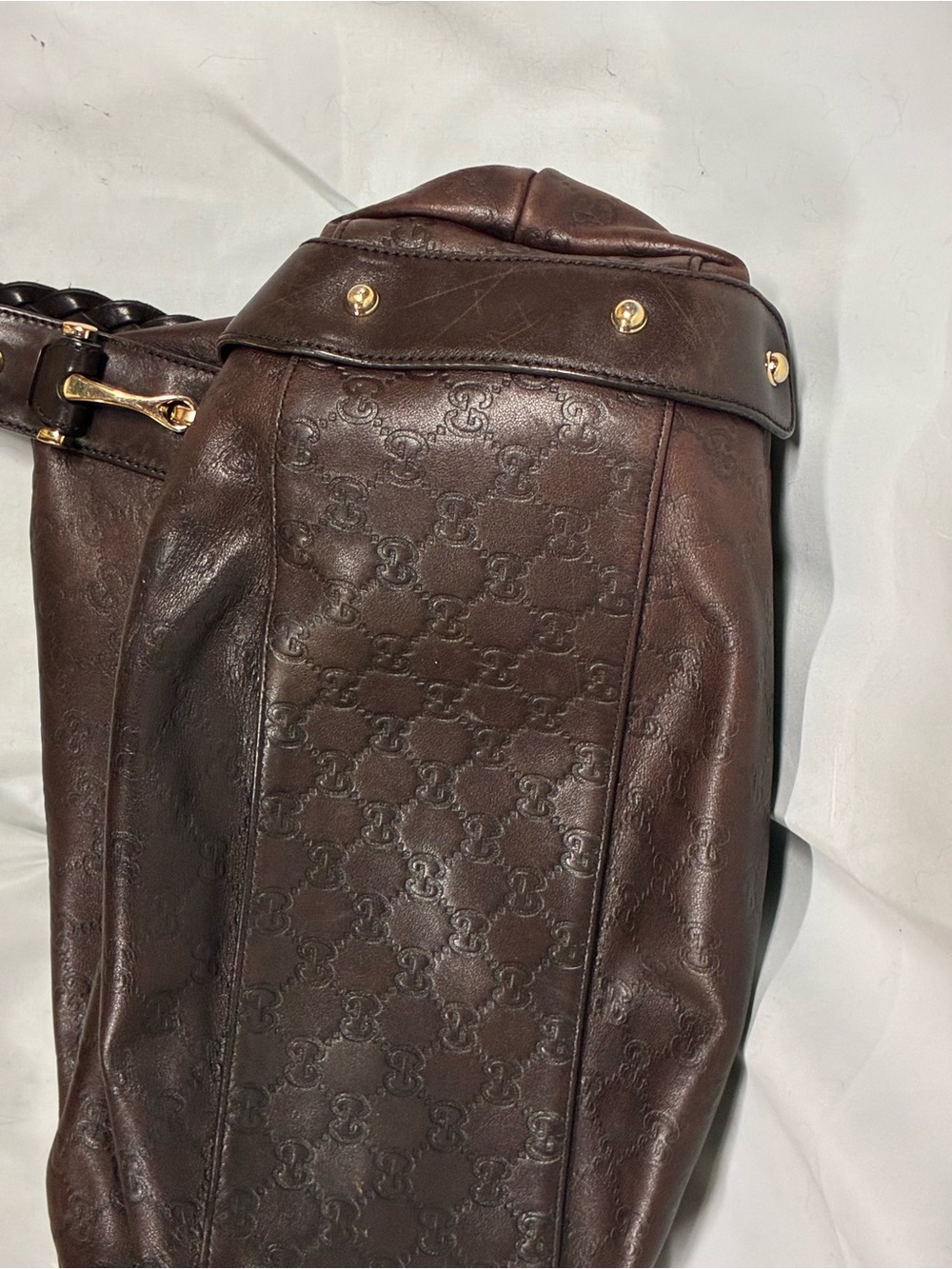 Gucci Dark Brown Braided-Handle Monogram Shoulder Bag - Picture 5 of 10